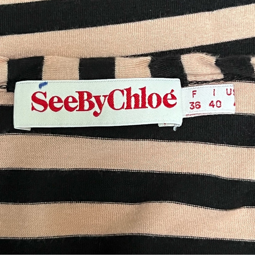 SEE BY CHLOE Black and White Graphic Boxy Tee Striped Nautical Artsy Coastal - Picture 7 of 16